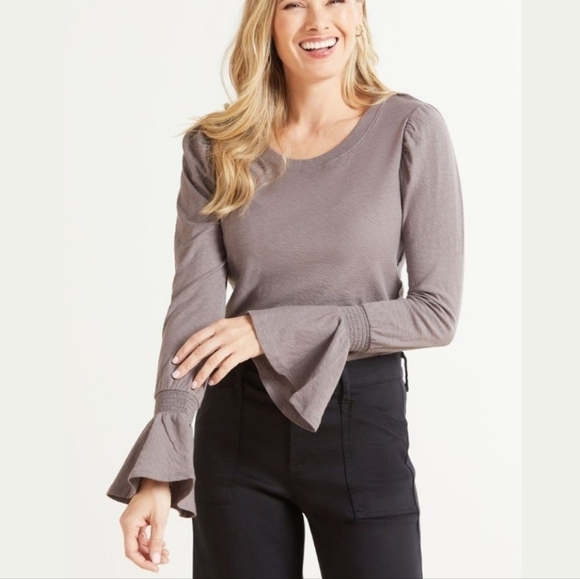 Nation LTD Tops - Nation Ltd. Penny Tee with Flounce Cuff Medium Pima Cotton Puff Shoulders